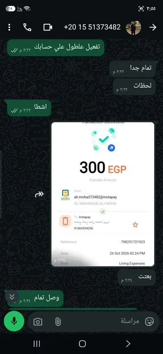 محادثة وإيصال تحويل لطلب Gemini Pro، أضافهما المتجر من طلب سابق.