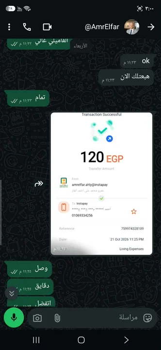 محادثة وإيصال تحويل لطلب Microsoft 365 Plus، أضافهما المتجر من طلب سابق.