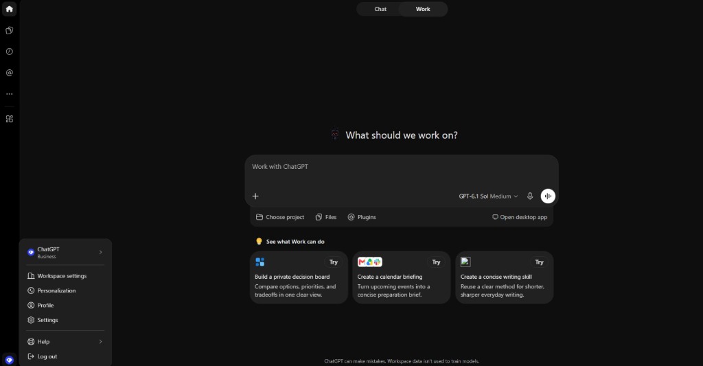 واجهة حساب ChatGPT Business بعد التفعيل المباشر